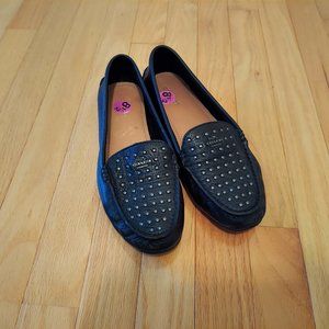 Coach Orlene Black Studded Moto Biker 100% Leather Loafers Driving Size 8 1/2